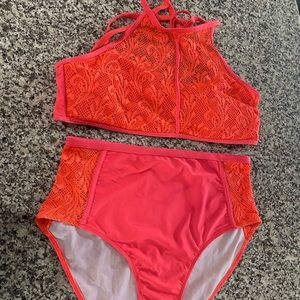 High neck lace bathing suit